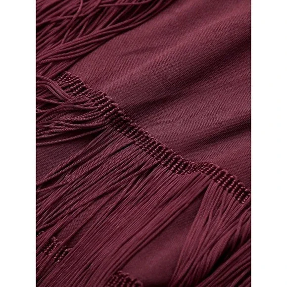 COMMENSE Florence‎ Fringed Open Back Short Dress Burgundy size S/4 - Picture 6 of 8
